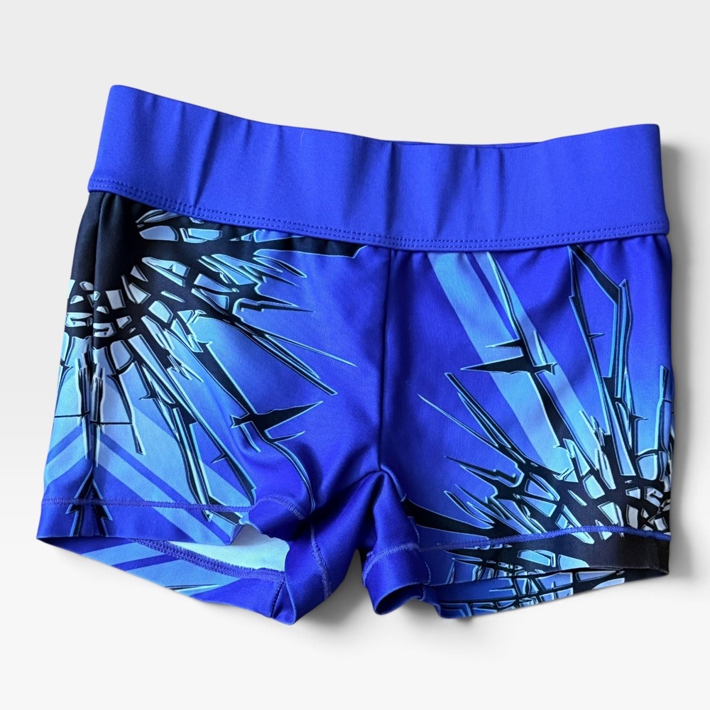 Rebel Athletic Youth Medium Blue Black Shattered Glass Cheer Gymnastics Shorts